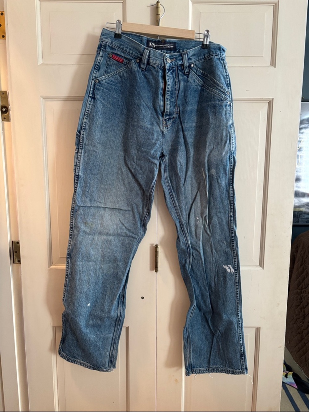 Relaxed Fit Men's Blue Carpenter Jeans with Utility Pockets